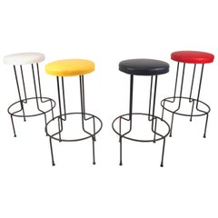 Set of Vintage Wrought Iron Bar Stools by Frederick Weinburg