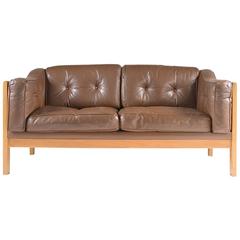 Swedish Oak and Brown Leather Sofa "Monte Carlo", 1965 8