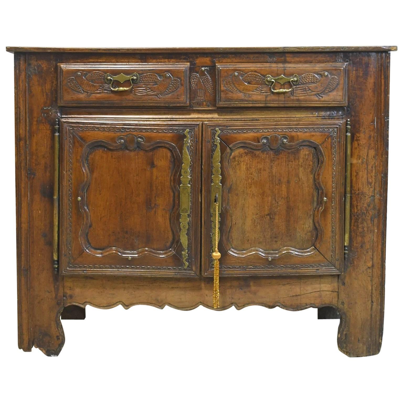 18th Century French Buffet in Walnut with Carvings of Birds