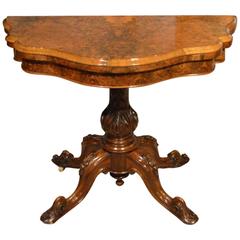 Burr Walnut Victorian Period Antique Fold over Card Table