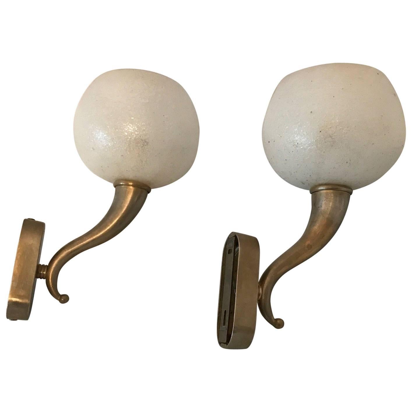 Pair of Vintage Wall Lights Attributed to Seguso, circa 1940s, Italian For Sale