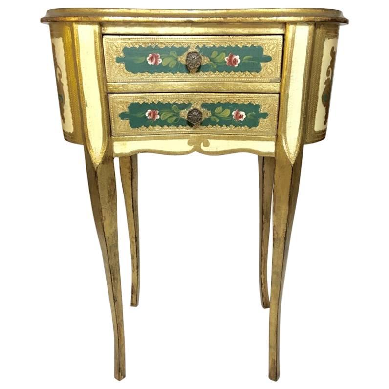 Florentine Italian Painted Table or Chest with Drawers for Bedside or Vanity