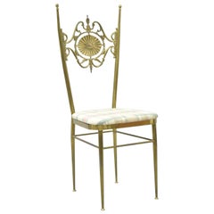 Vintage Italian Brass Chiavari Accent Side Chair Victorian Leda and Swan Back