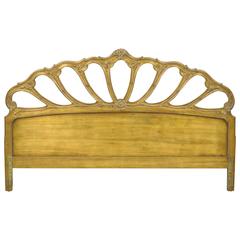 Italian Carved Gold Leaf Gilt Wood King Size Hollywood Regency Bed Headboard