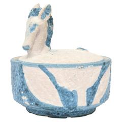 Italian Vintage Gambone Style Two-Part Lidded Glazed Ceramic Horse Box