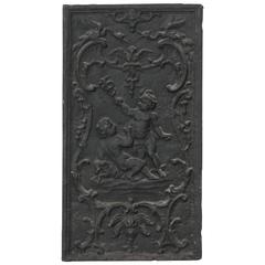 19th Century French Iron Fireplace Plaque with Putti, Vertical Orientation 5