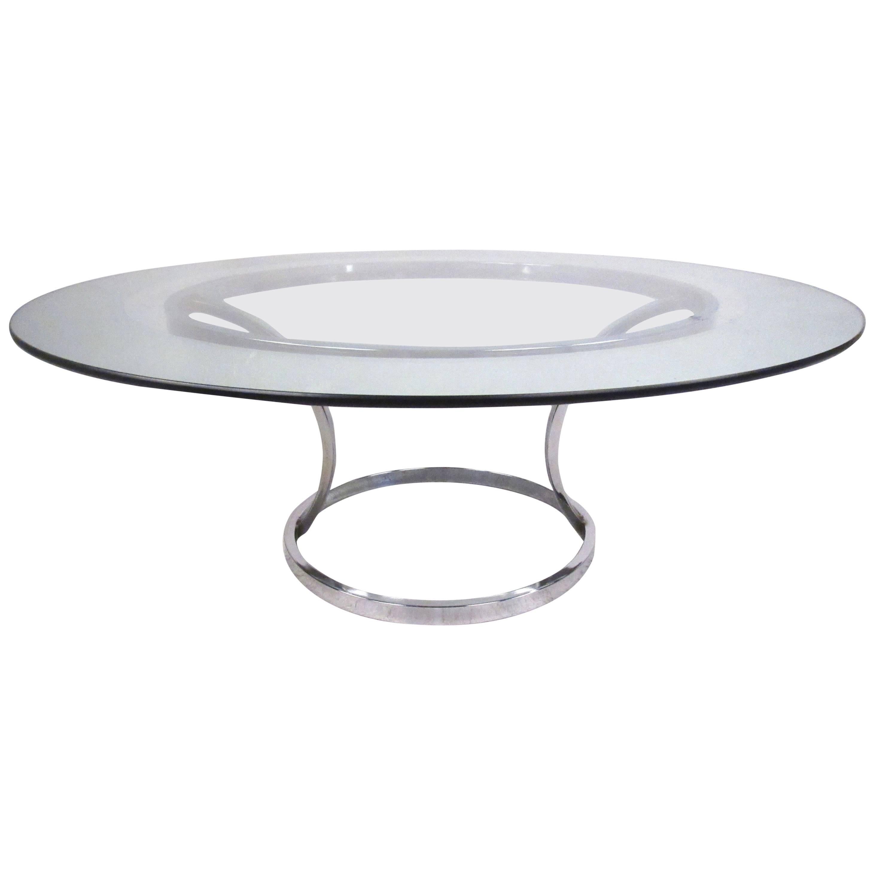 Mid-Century Modern Chrome and Glass Circular Coffee Table