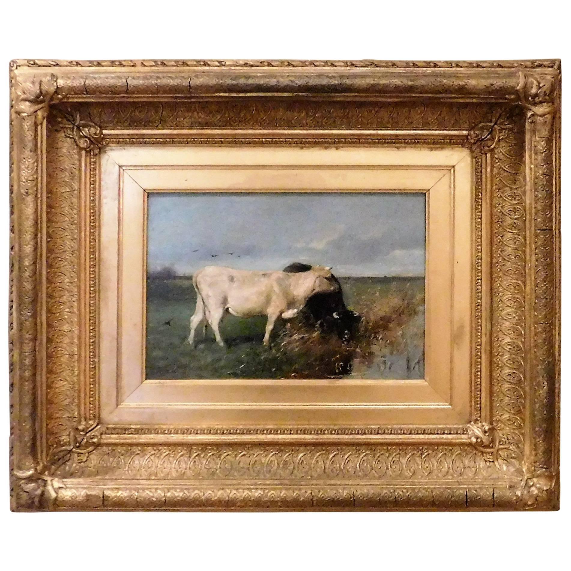 Oil on Canvas on Board, "Cows Watering" by Willem Maris