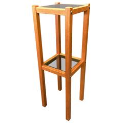 Vintage Danish Modern Teak Plant Stand with Smoked Glass