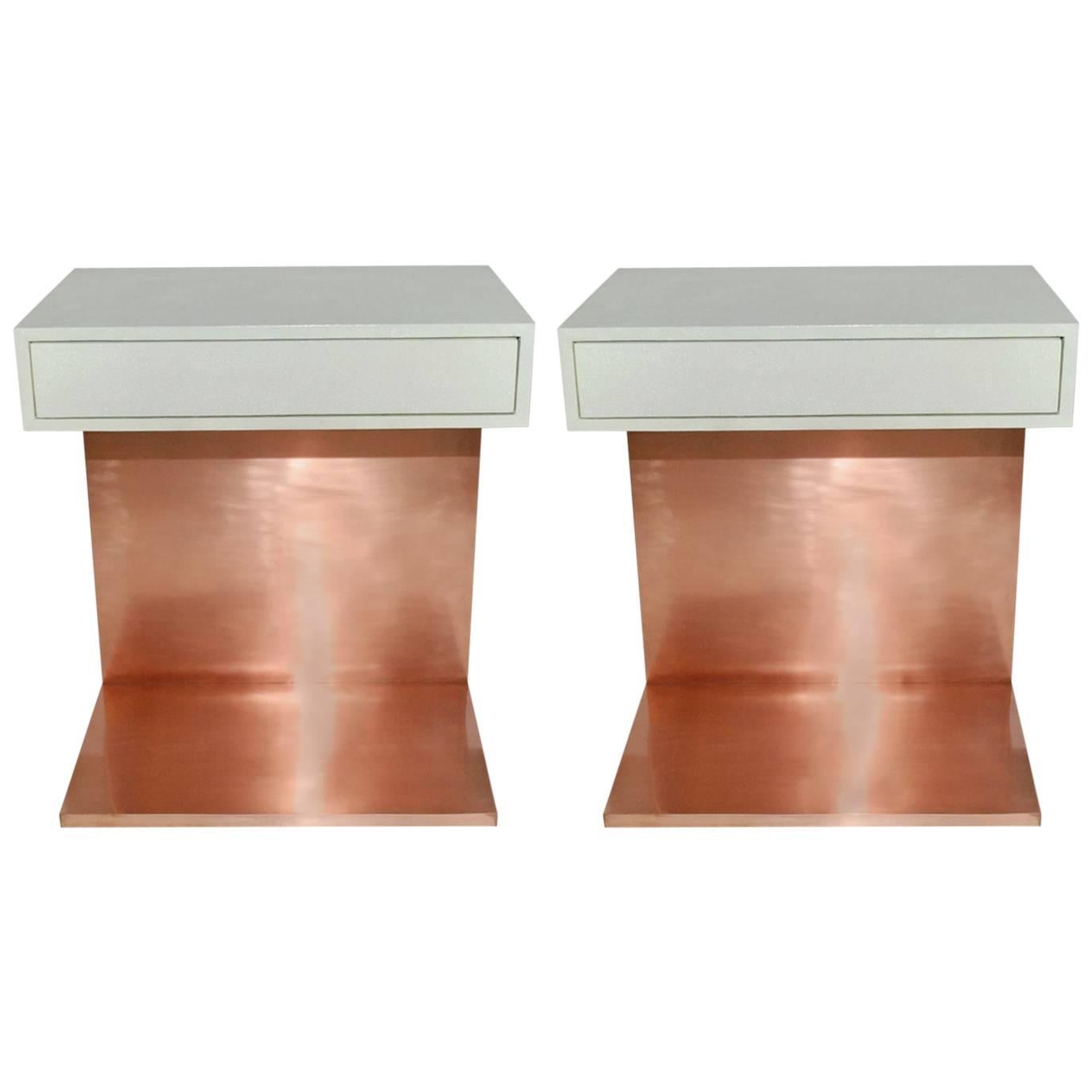 Pair of Shagreen and Copper Side Tables