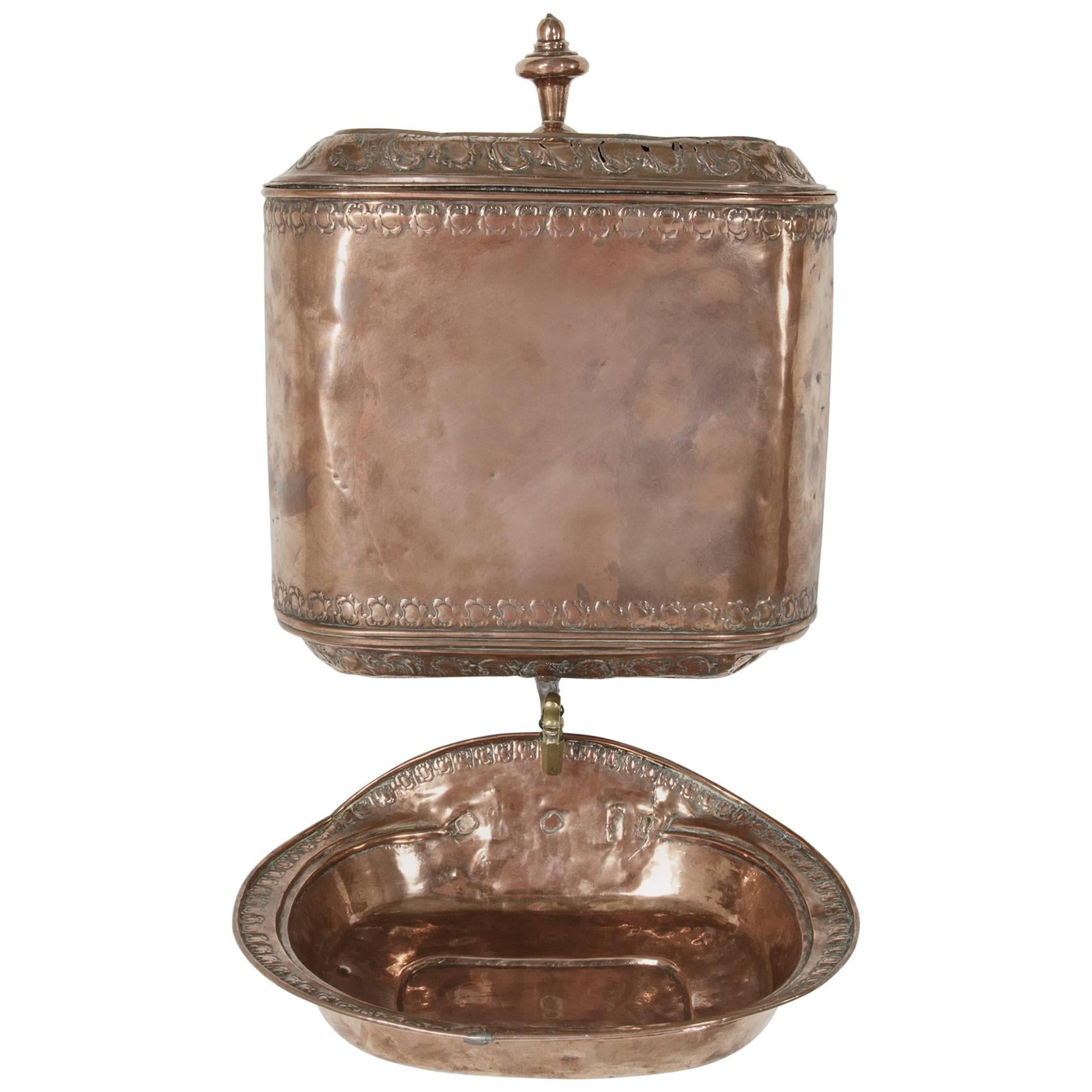 18th Century French Copper Repousse Wall Fountain Lavabo with Bronze Spigot