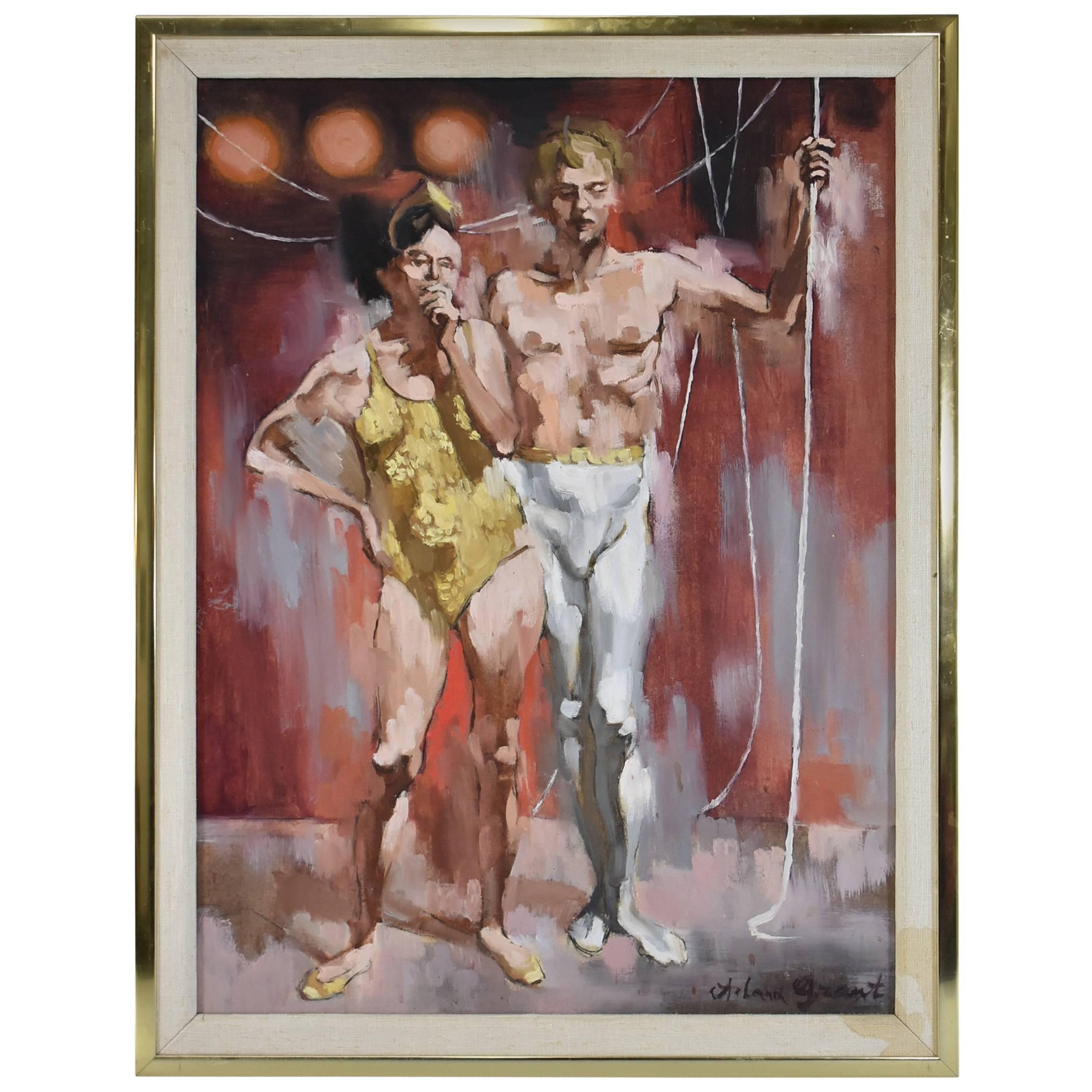 Adam Grant Oil on Board Painting, Titled "Circus Couple"