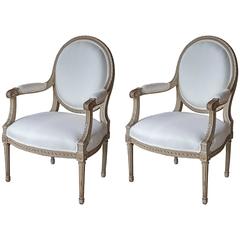 Pair of 19th Century Oval Back Fauteuils in the Louis XVI Style 5