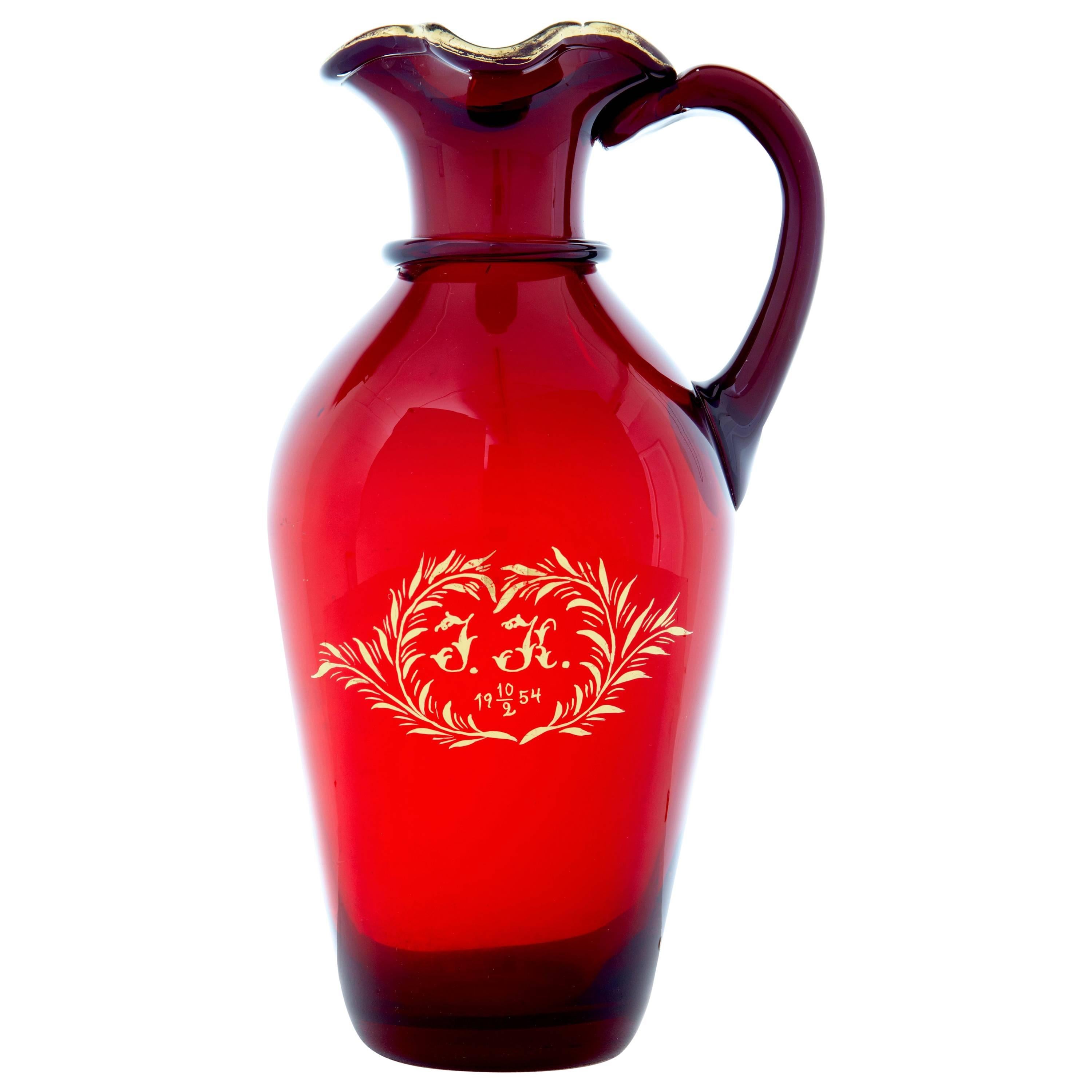 20th Century 1950s Red Art Glass Jug by Monica Bratt