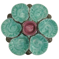 19th Majolica Turquoise Oyster Plate Choisy Le Roi
