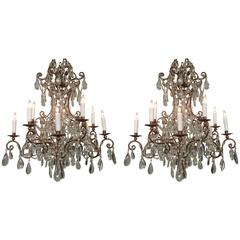 Early 19th Century Italian Gilt Tole and Polished Crystal Pendant Chandeliers