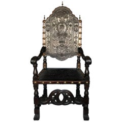 Antique Portuguese Armchair with Embossed Leather