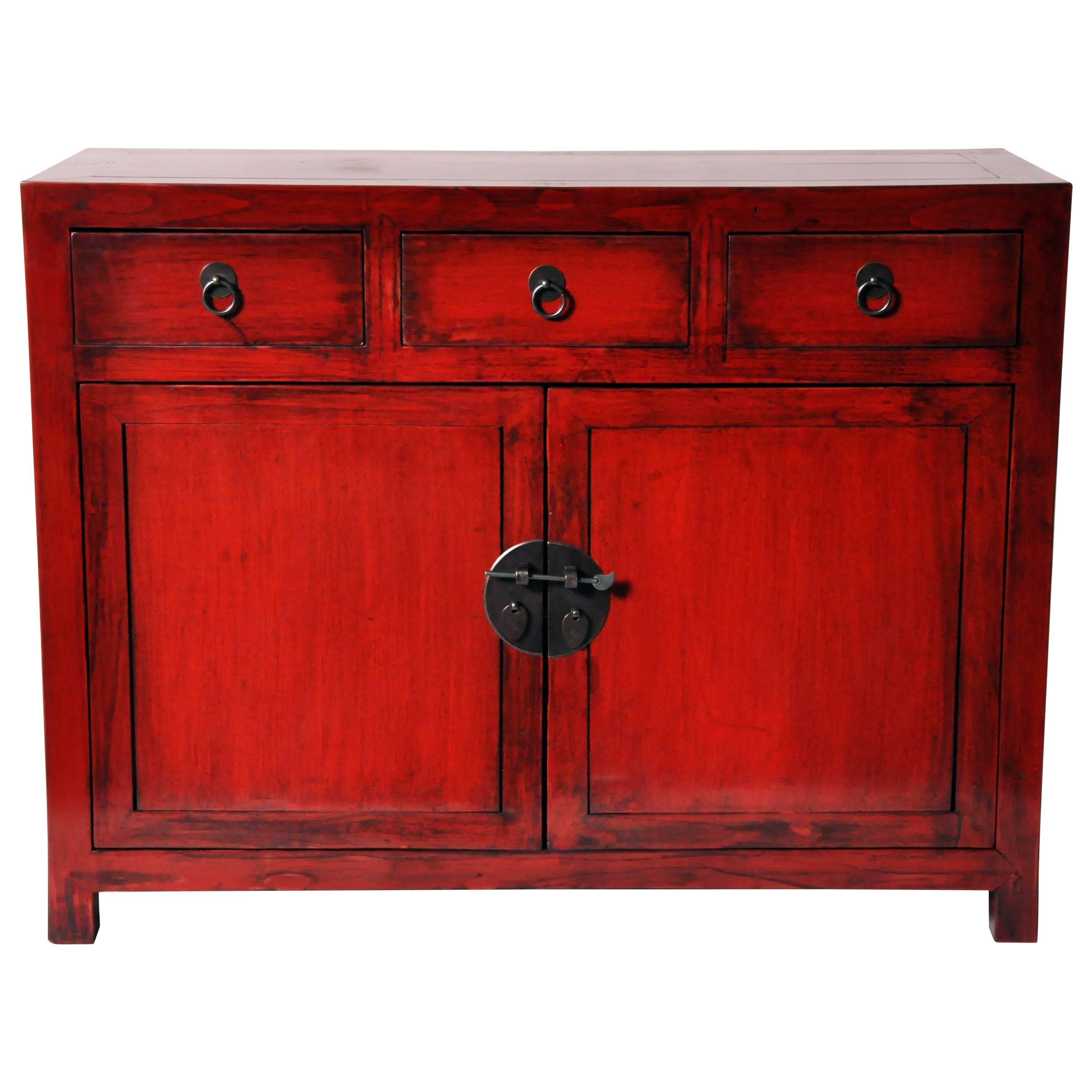 Red Lacquered Chinese Side Chest