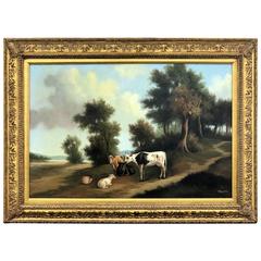 20th Century Cow and Sheep Oil on Canvas Painting Signed, English