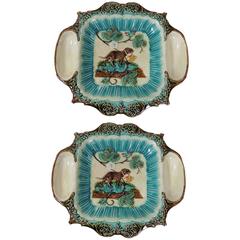 19th Century Majolica Strawberries Platter with Dog Holding a Basket 2