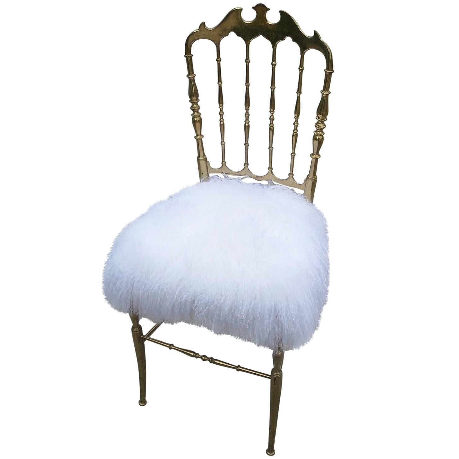 Chiavari Solid Brass Boudoir Chair in Silky Fur