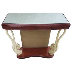 Italian Art Deco Console Table with Carved Painted Swan Legs