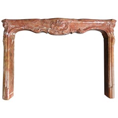 French Louis XV-Regency Period Fireplace Hand-Carved Marble, circa 1720s, France