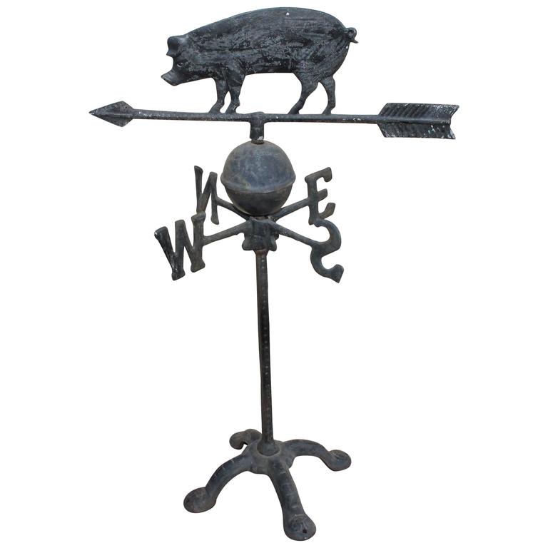19th Century Cast Iron Pig Weather Vane With Directionals At 19th Century Cast Iron Pig Weather Vane With Directionals At