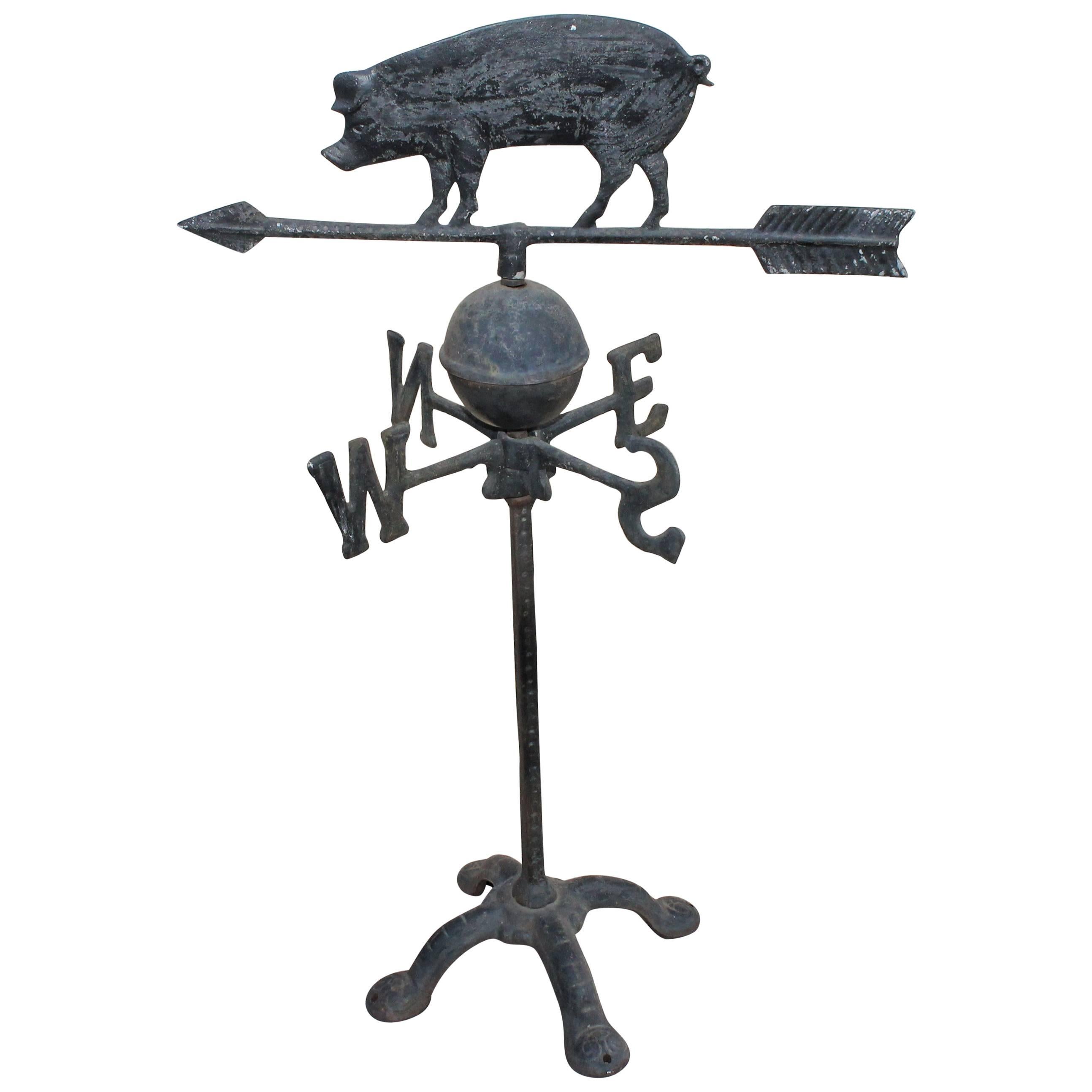 19th Century Cast Iron Pig Weather Vane with Directionals