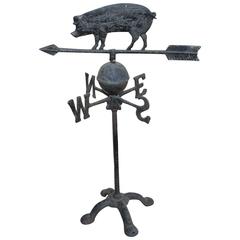 Antique 19th Century Cast Iron Pig Weather Vane with Directionals