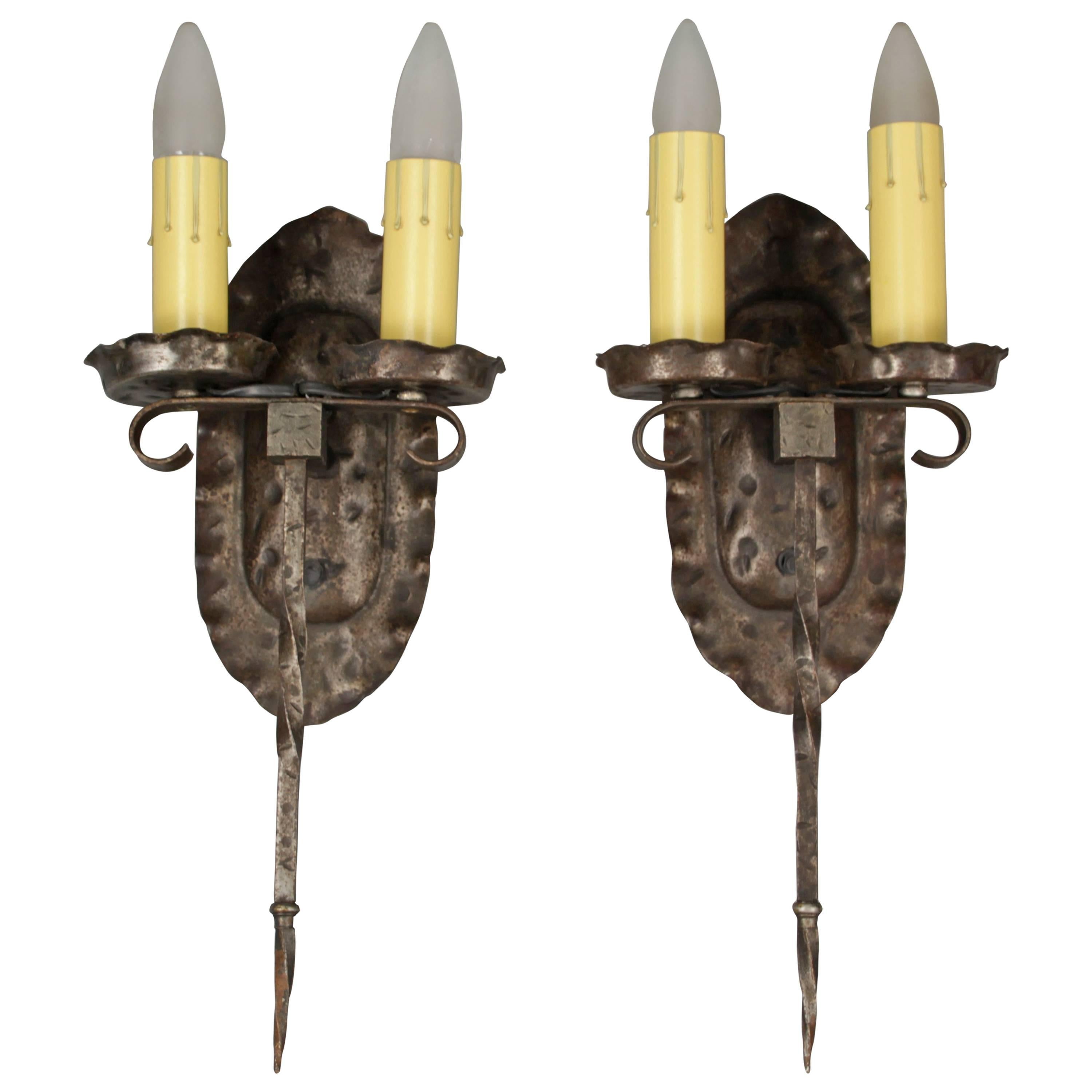 Pair of 1920s Double Sconces