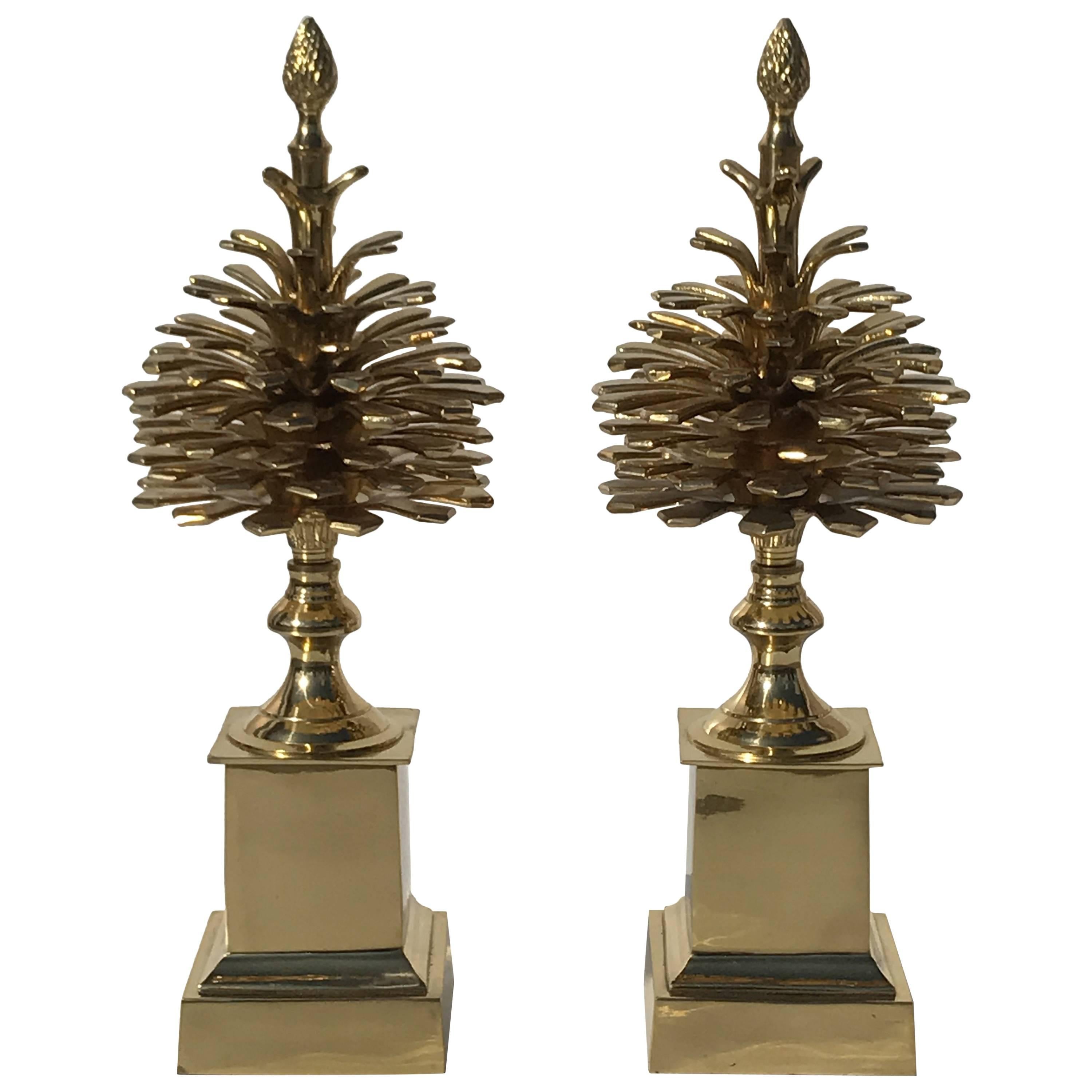 Pair of Brass "Pommes de Pin" Pinecones Style of Maison Charles For Sale