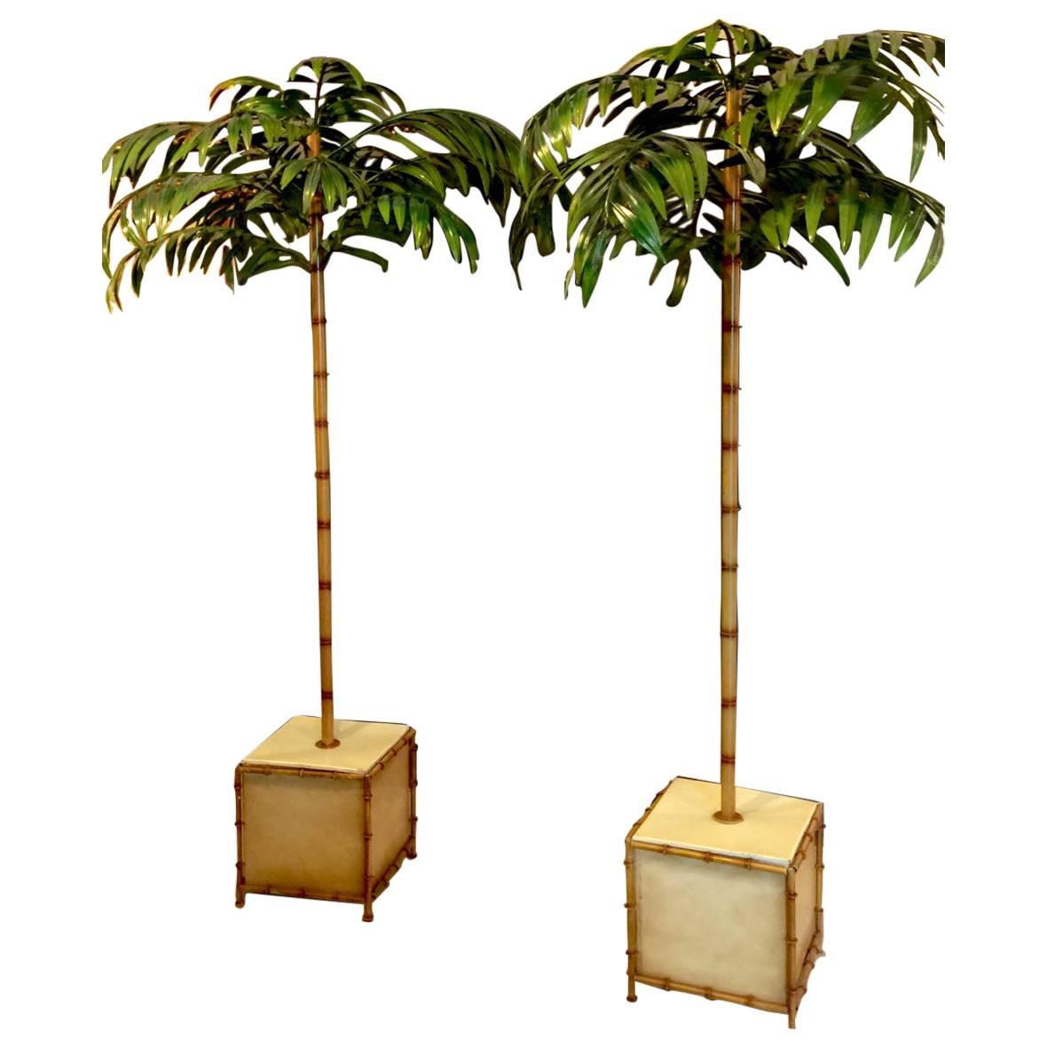 Pair of Tall Regency-Style Tole Palm Trees