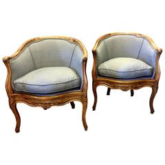 Pair of Louis XV Style Barrel Back Bergeres