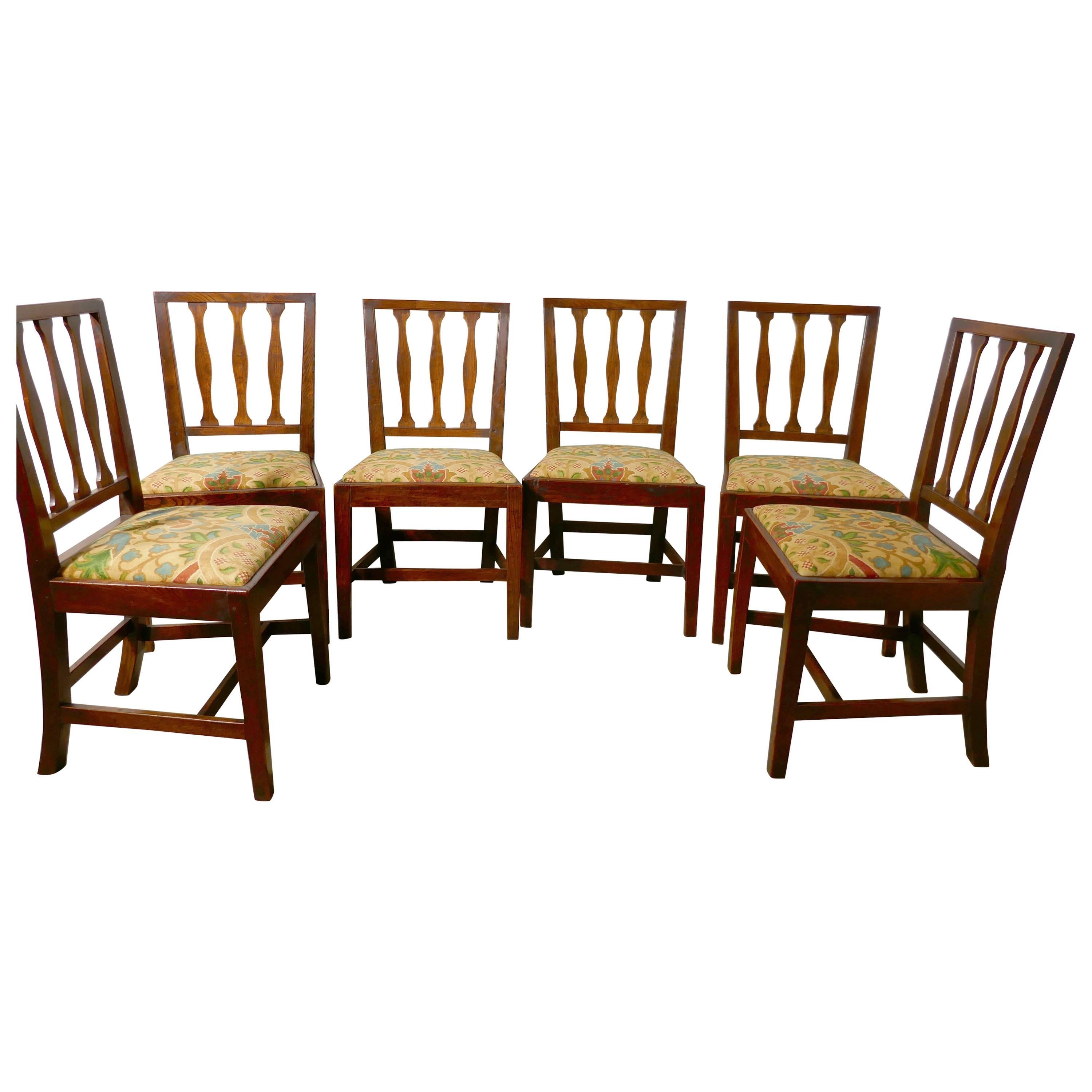 Set of Six Georgian Elm Country Dining Chairs, Liberty Fabric Upholstery 