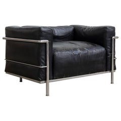 Le Corbusier, Very Early LC Three by Cassina in Chrome in Black Patin Leather