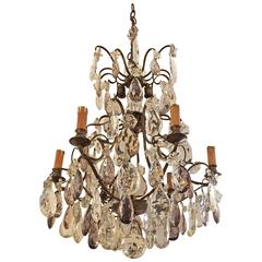 Gorgeous Brass and Crystal Chandelier with Humungous Tear Drops