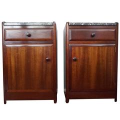 Stunning Art Deco Mahogany & Marble Nightstands Bedside Tables by J.A. Huizinga 9