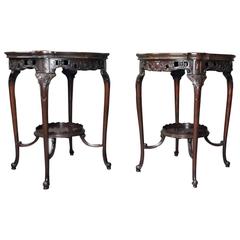 Pair of Vintage French Style Floral Carved and Pierced Mahogany Stands, 20th C