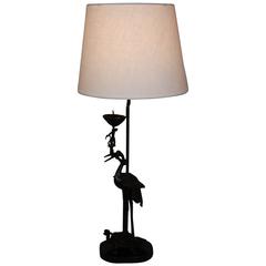 Chinese Bronze Crane on the Turtle Table Lamp