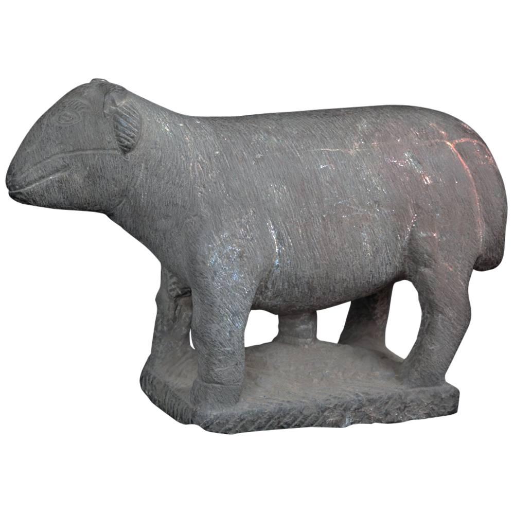 China, a large votive model of a stone ram,  Han dynasty (206BC-220AD)

Dimensions:   45cm, 18 inches high and 65cm, 26 inches length and 25cm, 10 inches wide

A strongly conceived and robust carving with incised angular head and pursed mouth,