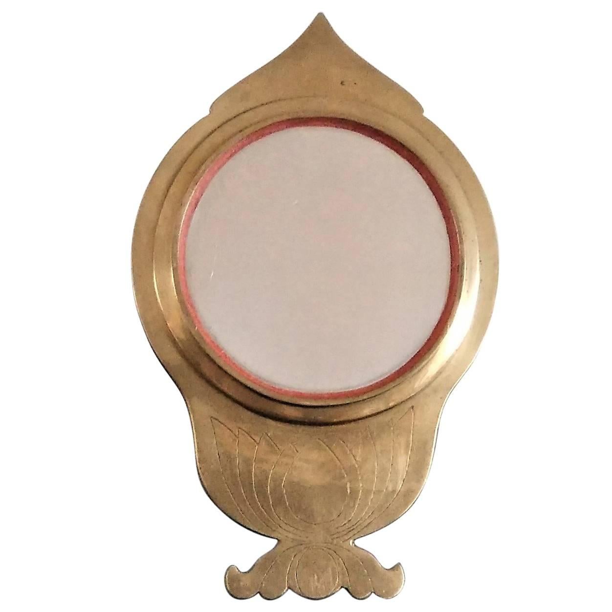 Unsual Artisan Solid Etched Bronze Vanity Mirror, 1970s