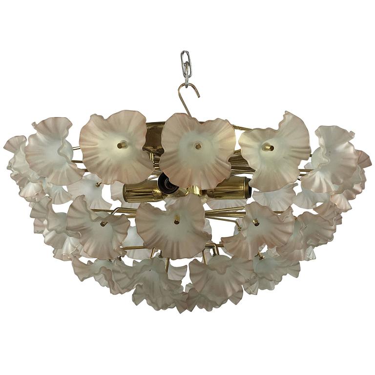 Italy 1960s Murano Glass Flower Flush Mount Chandelier at 1stDibs
