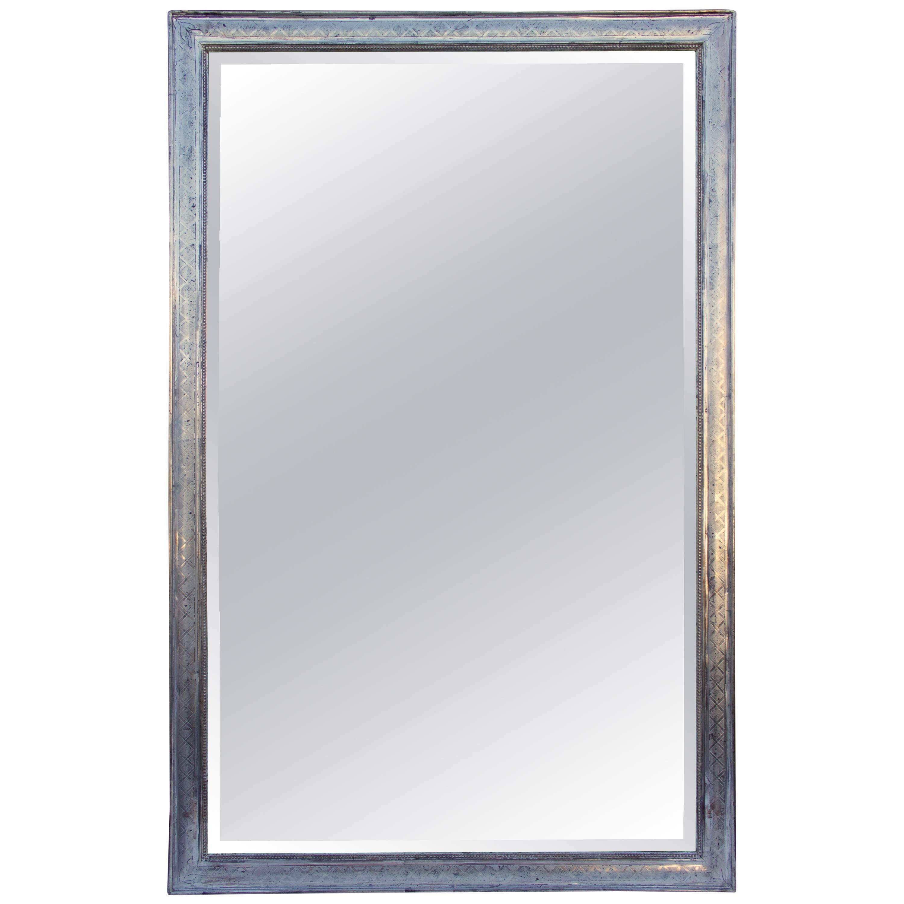 Large Rectangular French Louis Philippe St. Silver Leaf Mirror
