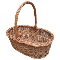 French Wicker Market Basket For Wine Bottles