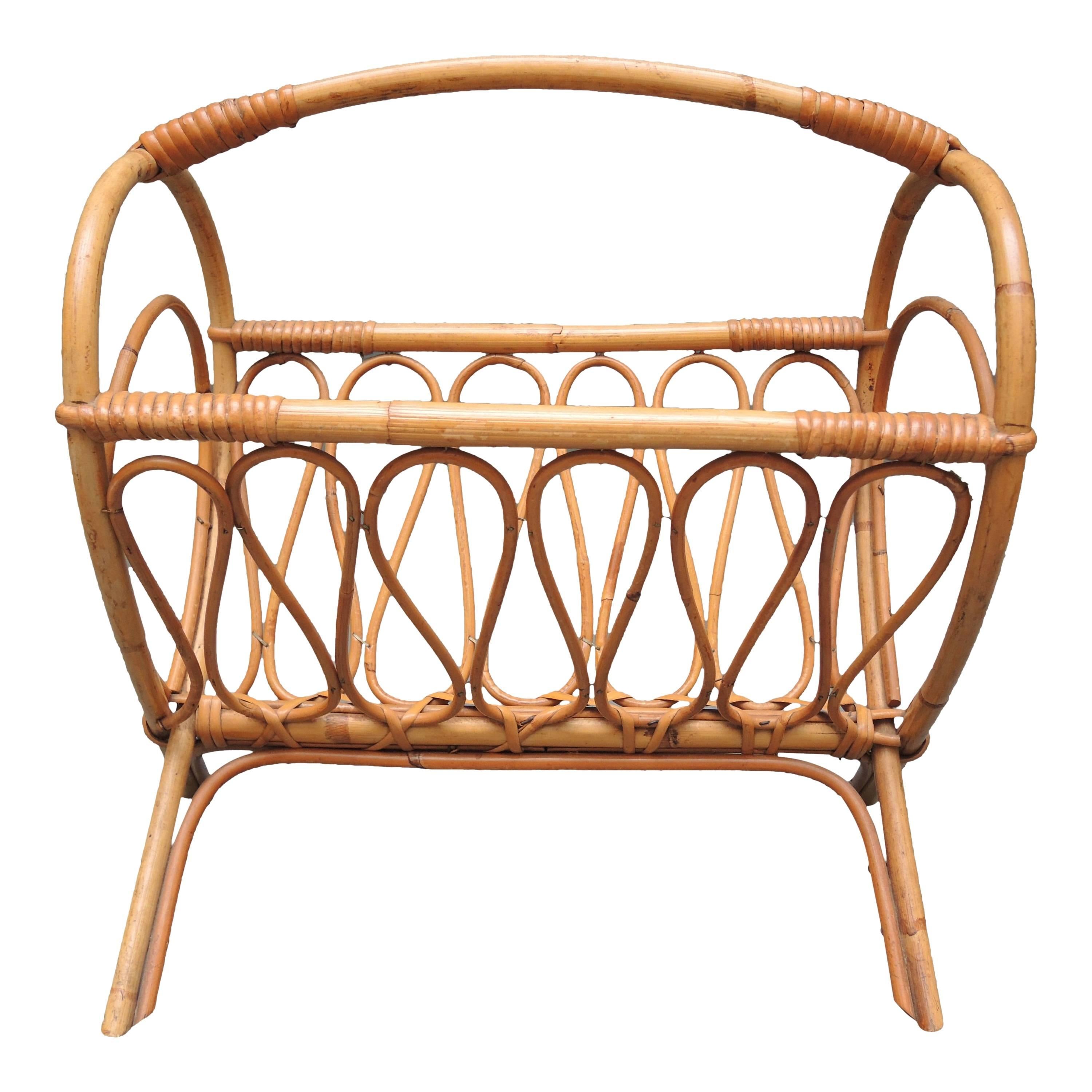 Mid-Century Modern Bamboo Magazine Stand For Sale