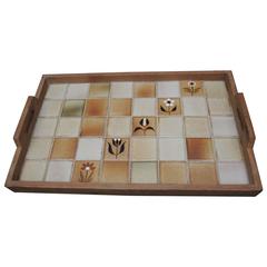 Large 1970s Belgian Ceramic Tiled Serving Tray