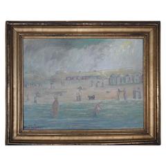 French Painting of Families Enjoying a Day at the Beach, circa 1920 9