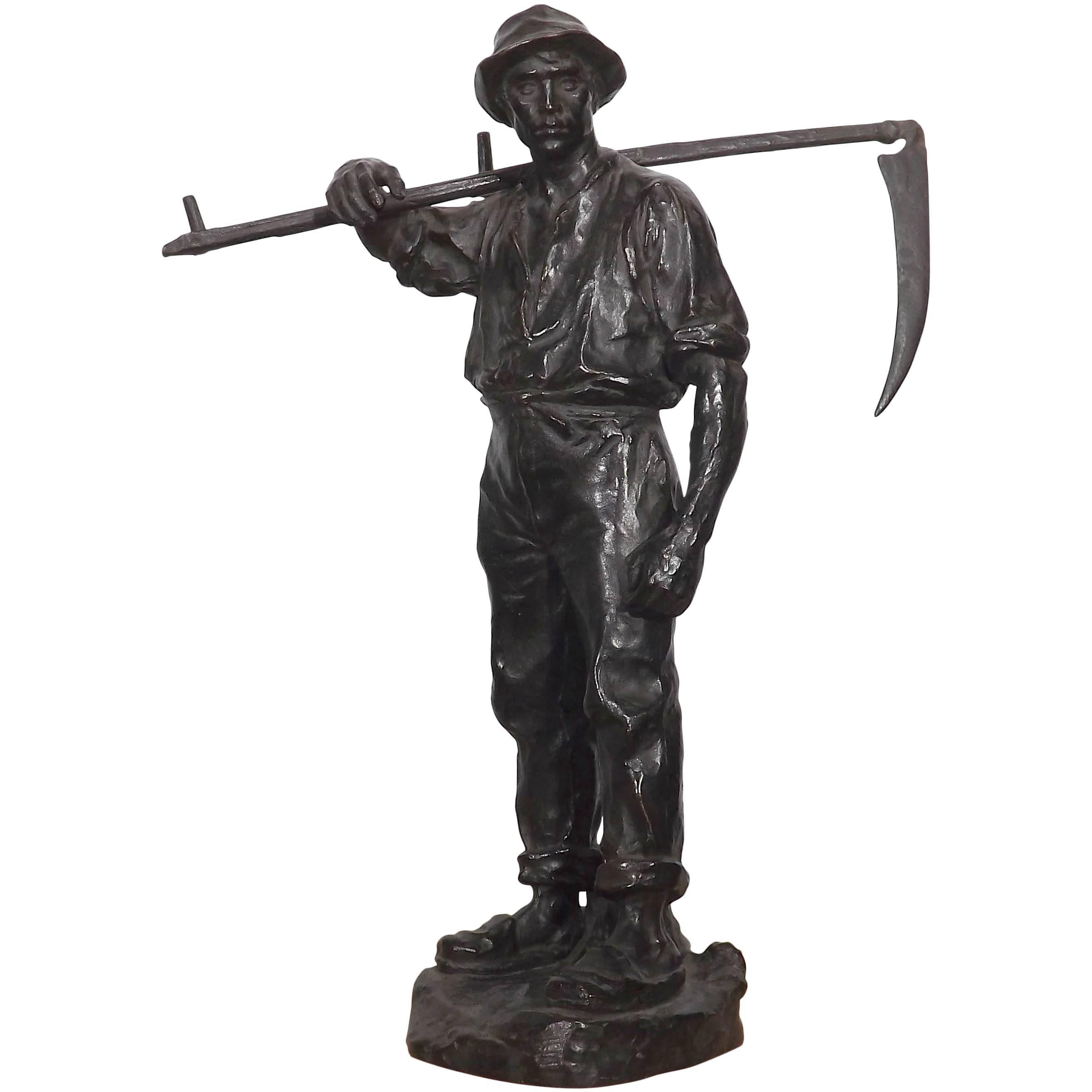 Bronze Statue of a Farmer Heading to the Field by Hans Muller