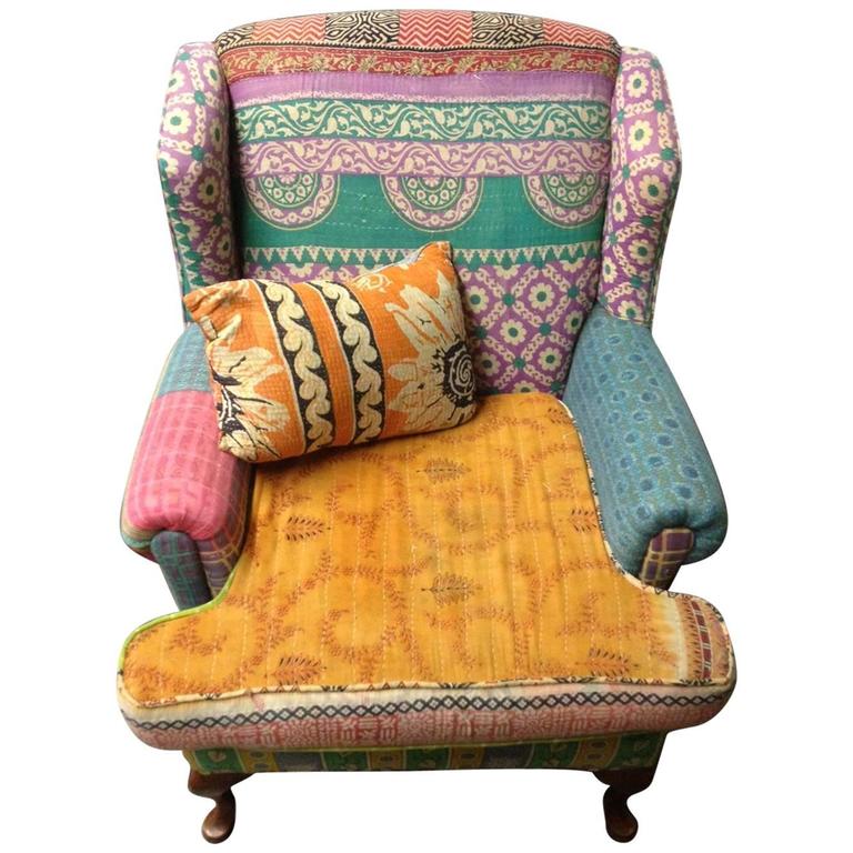 Sofa/Wingback Chair of Many Fabrics Uphostered in the Bohemian Style